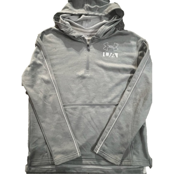 𝅺under Armour Boy’s Youth Large Light Grey 1/4 Zip Hoodie, EUC - Picture 1 of 1